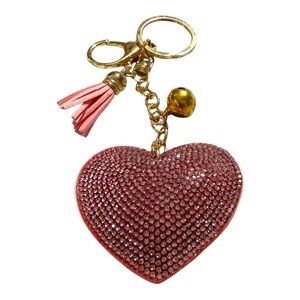 Pink Rhinestone Heart Keychain Bag Charm – Bling & Tassel Accent